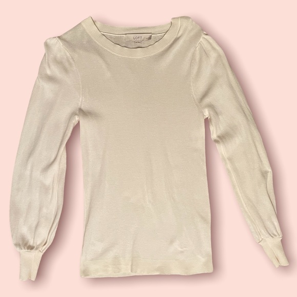 LOFT White Puff Sleeve Sweater - Picture 2 of 5